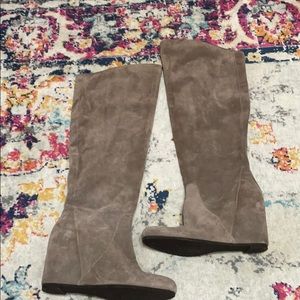 Grey suede wedge boots